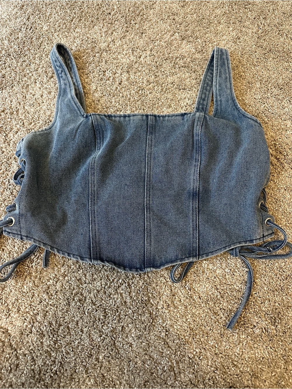 Altard State Denim Corset Tank Top in Washed Blue